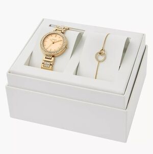 Fossil Women Karli Three-Hand Gold-Tone Watch and Bracelet Set
